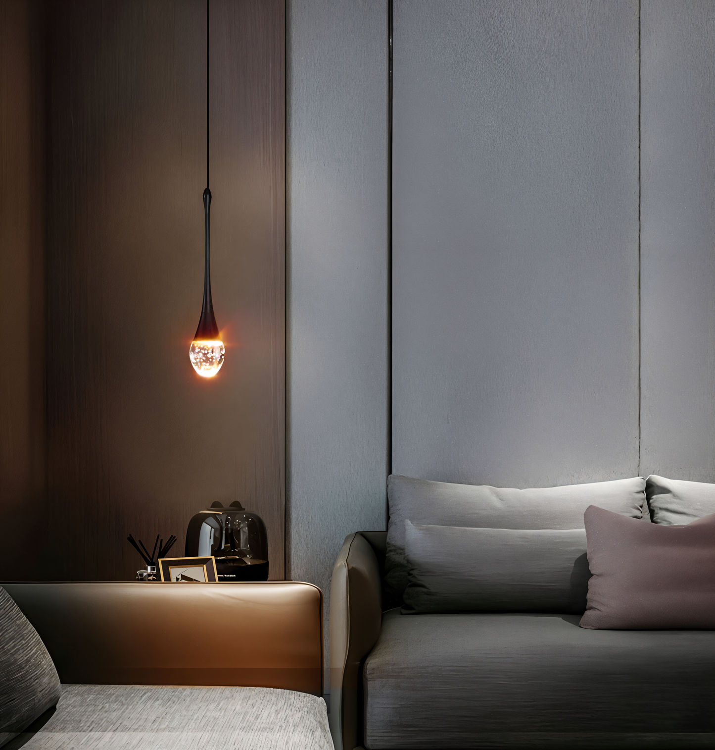 Schwarz-Goldene Glaskugel-Hängelampe mit Kristallblasen - Wassertropfenbeleuchtung