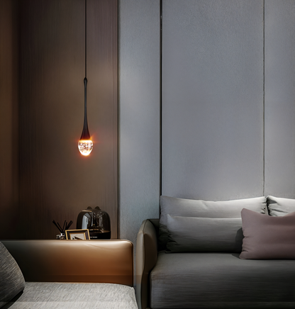 Schwarz-Goldene Glaskugel-Hängelampe mit Kristallblasen - Wassertropfenbeleuchtung