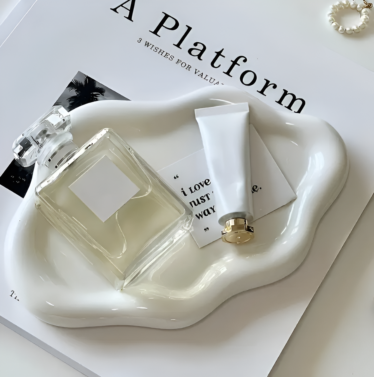 CeraCloud Tablett - Eleganter Weißer Schmuckteller - Multifunktionales Keramiktablett