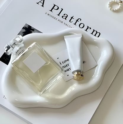 CeraCloud Tablett - Eleganter Weißer Schmuckteller - Multifunktionales Keramiktablett