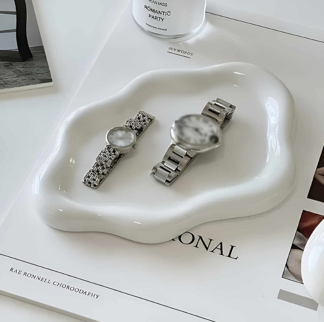 CeraCloud Tablett - Eleganter Weißer Schmuckteller - Multifunktionales Keramiktablett