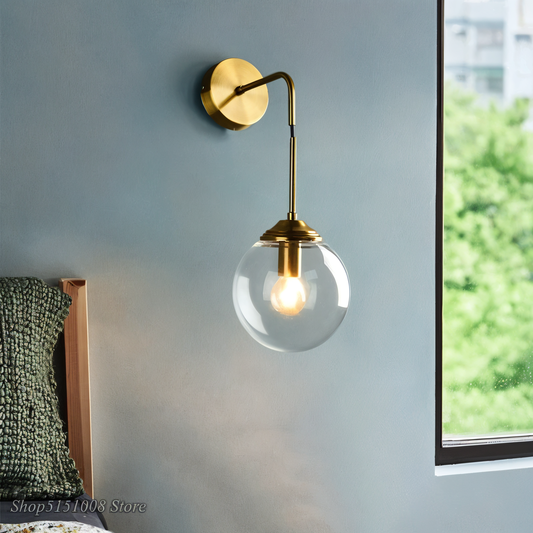 ClearOrb Wandleuchte - Glas Wandleuchte - Metall Wandleuchte Design - Retro Industrie Wandleuchten LED