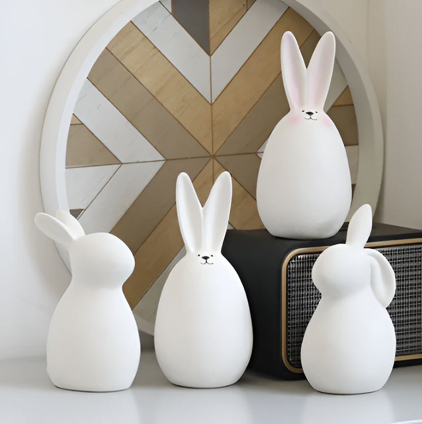 ConeyBliss Ostern Deko - Minimalistische Weiße Keramik Osterhasen Figuren
