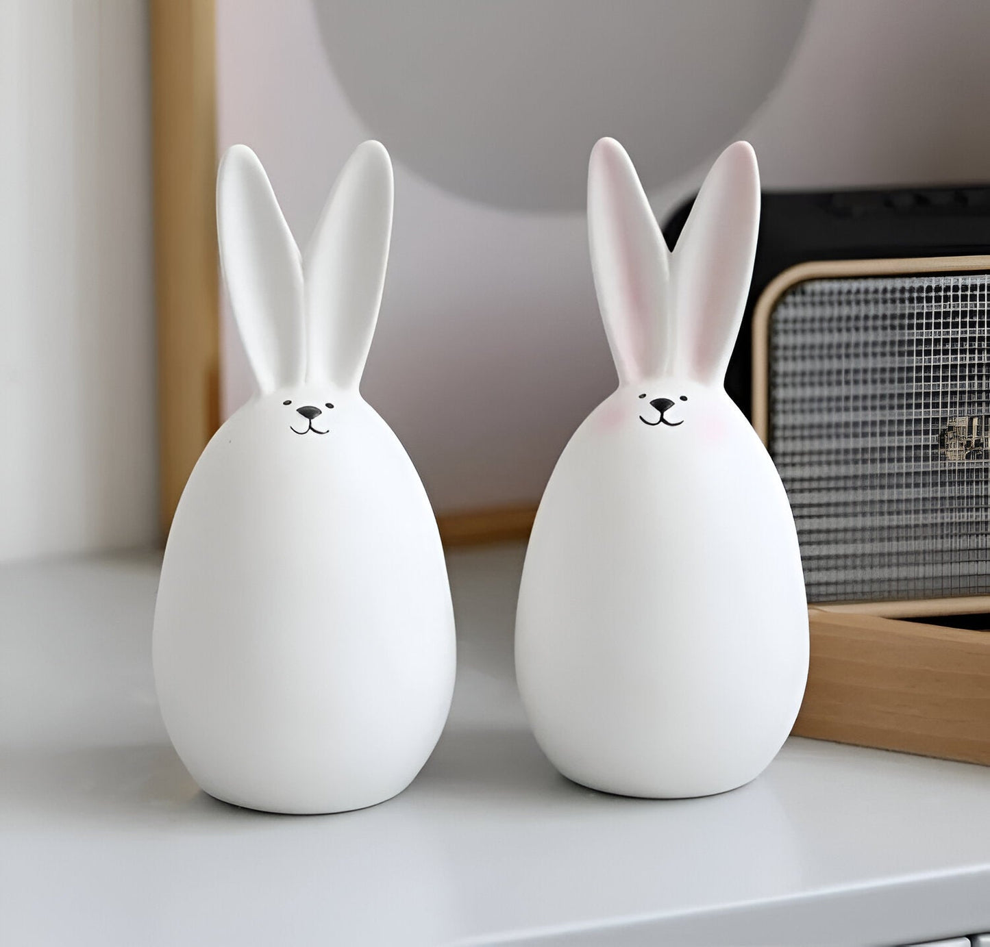 ConeyBliss Ostern Deko - Minimalistische Weiße Keramik Osterhasen Figuren