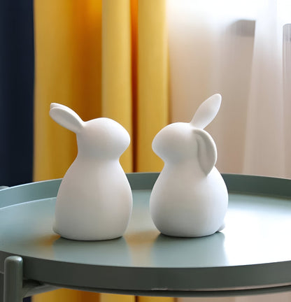 ConeyBliss Ostern Deko - Minimalistische Weiße Keramik Osterhasen Figuren
