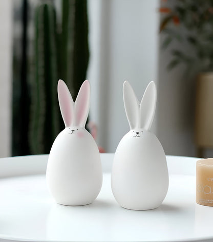 ConeyBliss Ostern Deko - Minimalistische Weiße Keramik Osterhasen Figuren
