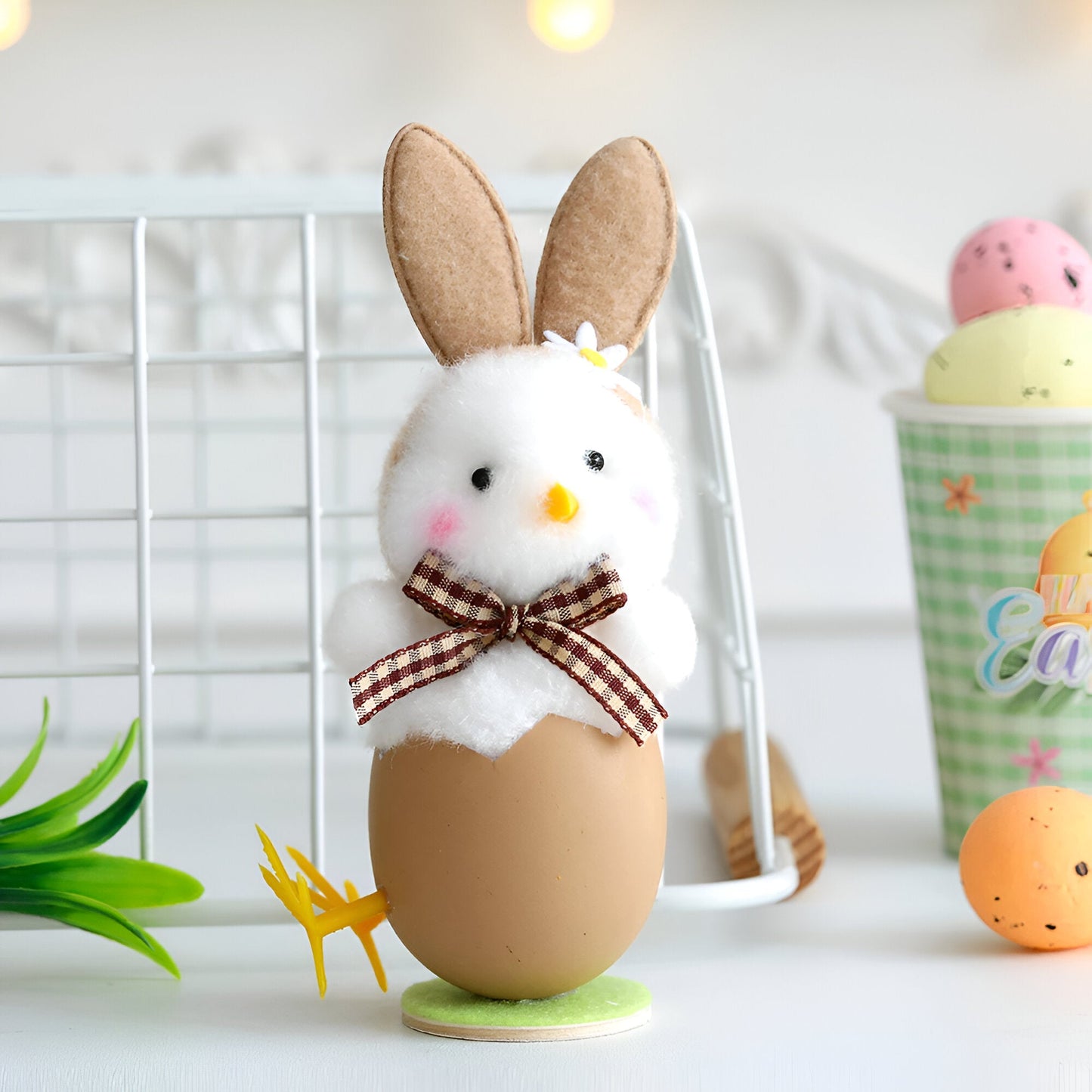 CutieChick Osterdeko - Plüsch Osterküken mit Hasenohren - Bunte Bruteier Deko