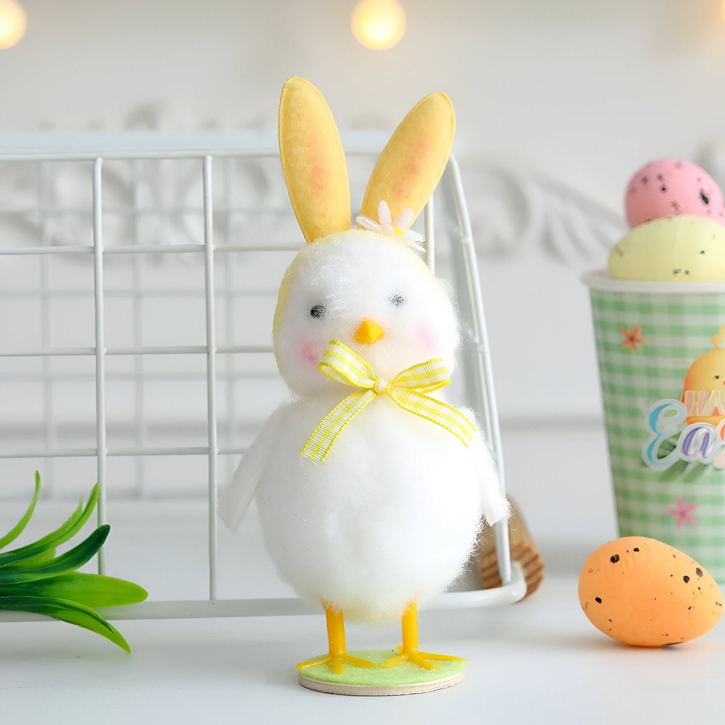 CutieChick Osterdeko - Plüsch Osterküken mit Hasenohren - Bunte Bruteier Deko