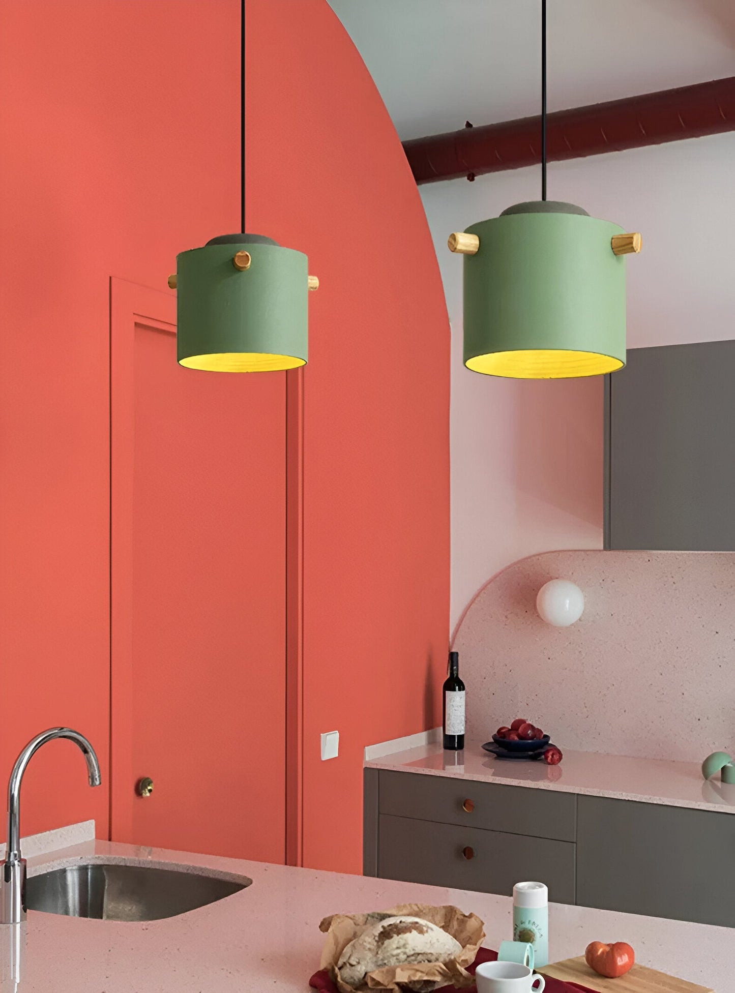 CylinBright Pendelleuchte - Skandinavisches Holz & Eisen Bunte LED Hängelampe