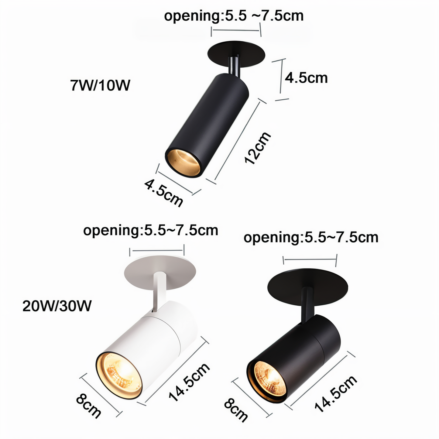 CylindraBright Spotlights - Schwarze und Weiße LED Decken-Einbauleuchten