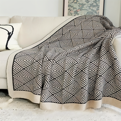 DecoDiamond Plaid - Schwarz Weiß Geometrische Polyester Fleece Decke