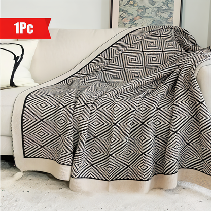 DecoDiamond Plaid - Schwarz Weiß Geometrische Polyester Fleece Decke