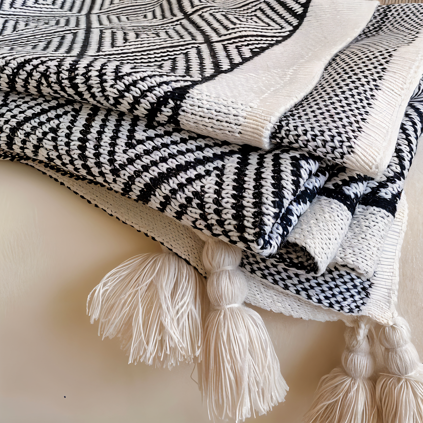 Garduru – Gemütliche Schwarz-Weiß Geometrische Fleece-Decke