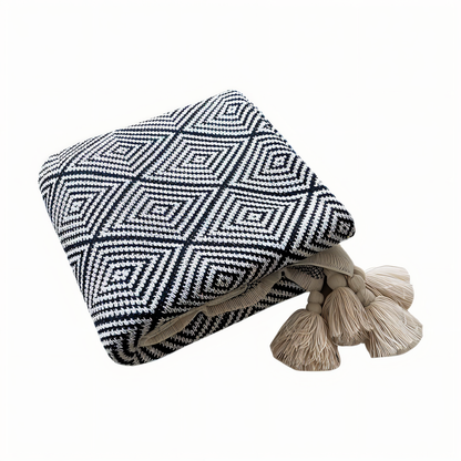 Garduru – Gemütliche Schwarz-Weiß Geometrische Fleece-Decke