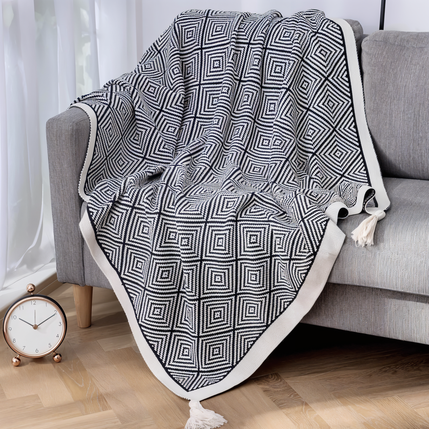 DecoDiamond Plaid - Schwarz Weiß Geometrische Polyester Fleece Decke