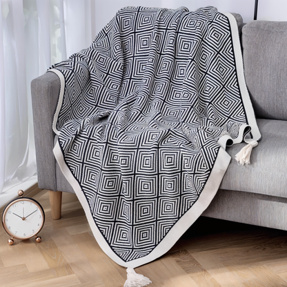 DecoDiamond Plaid - Schwarz Weiß Geometrische Polyester Fleece Decke