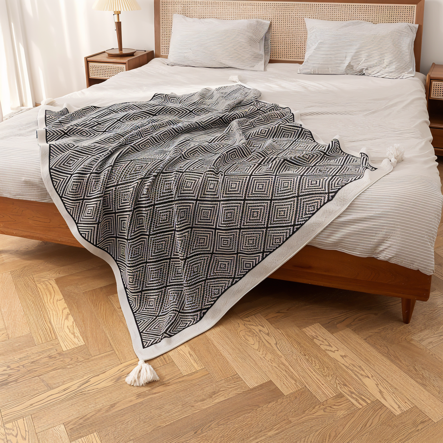 DecoDiamond Plaid - Schwarz Weiß Geometrische Polyester Fleece Decke