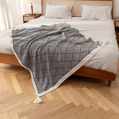 DecoDiamond Plaid - Schwarz Weiß Geometrische Polyester Fleece Decke