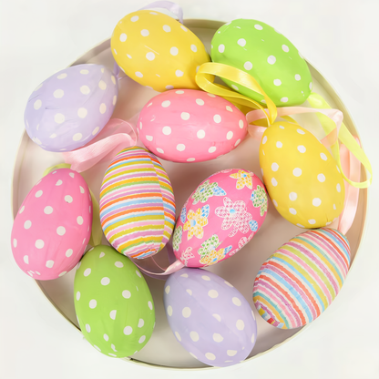 Faux Ostereier - 12 Stück Bunte Künstliche Eier Hängende Osterdekoration
