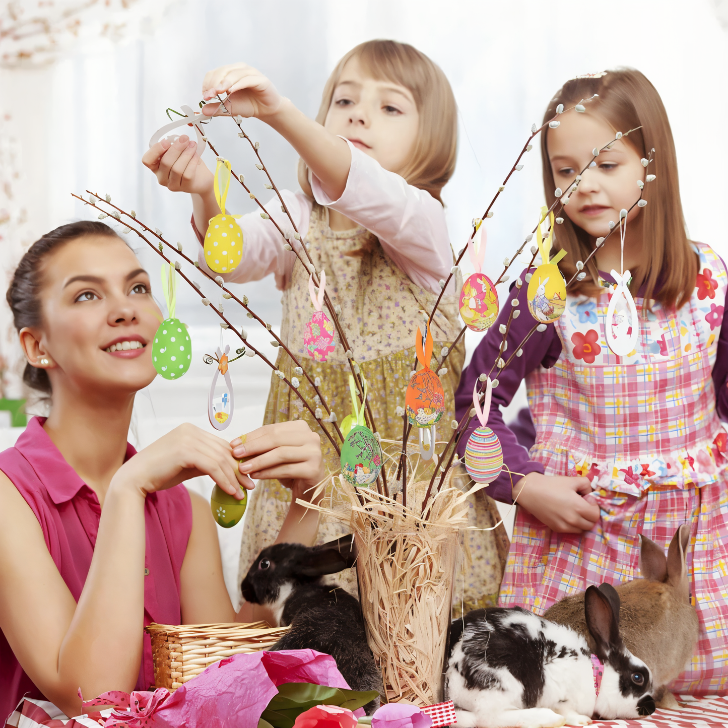 Faux Ostereier - 12 Stück Bunte Künstliche Eier Hängende Osterdekoration