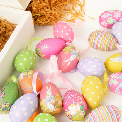 Faux Ostereier - 12 Stück Bunte Künstliche Eier Hängende Osterdekoration