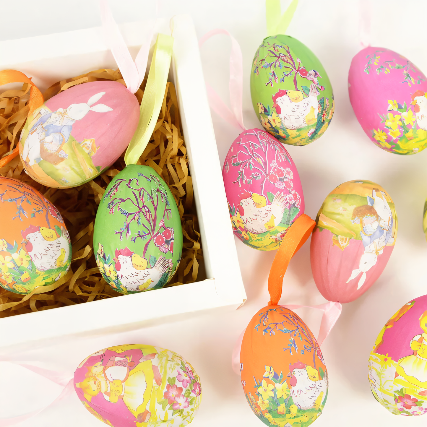 Faux Ostereier - 12 Stück Bunte Künstliche Eier Hängende Osterdekoration