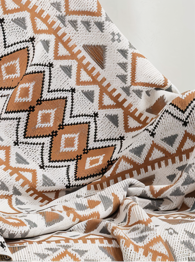 GeoFringe Plaid - Geometrische Boho Fleece Decke - Dekorative Gestrickte Wohndecke
