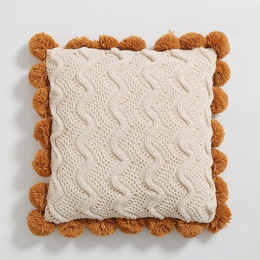 Handgefertigter Kissenbezug mit Quasten – Stilvolles Strickdesign für Ihr Zuhause