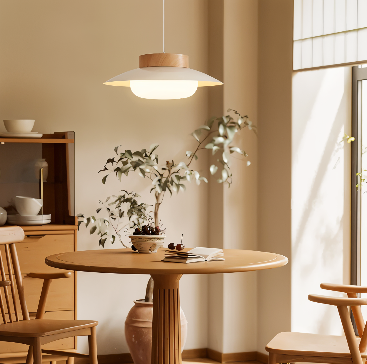 Icryl Pendelleuchte - Japanische Hängelampe in Creme Schalenform