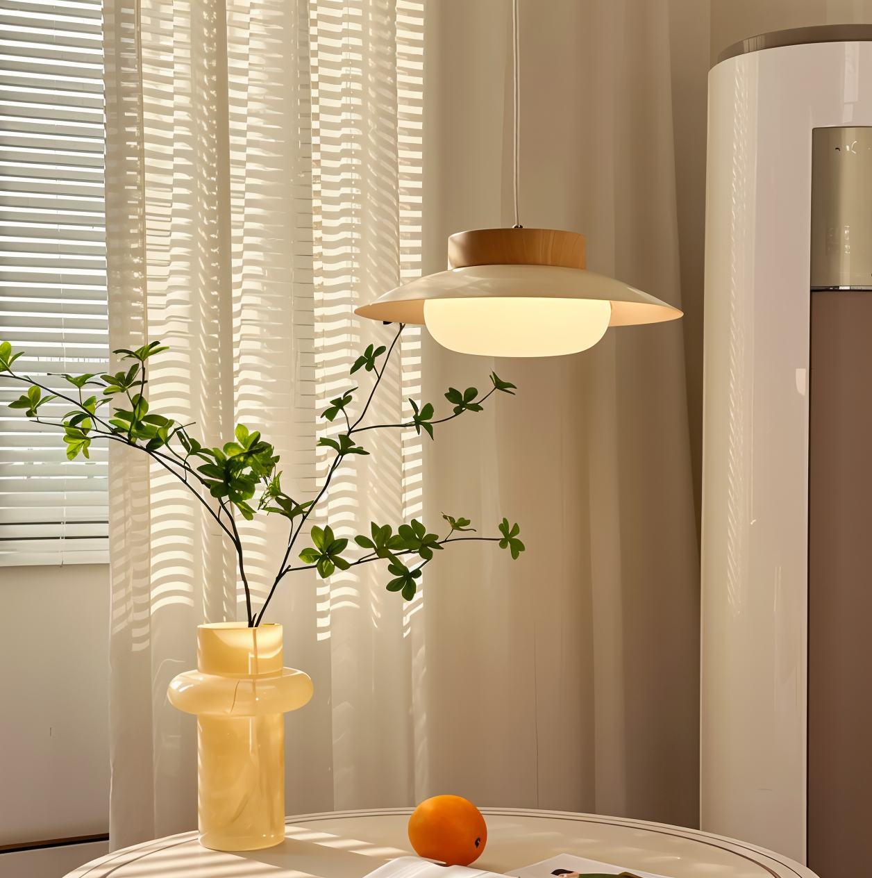 Icryl Pendelleuchte - Japanische Hängelampe in Creme Schalenform