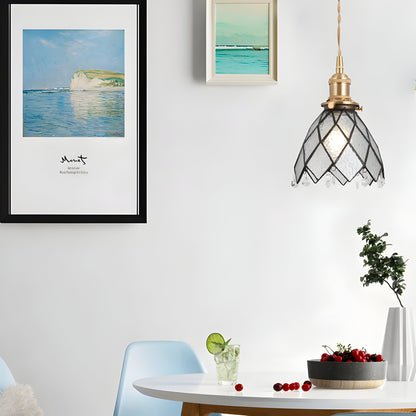 IllumaStyle Japanische Pendelleuchte - Retro Geometrische Kupfer Glas Hängelampe