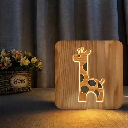 LumaCarve - Giraffe LED Tischlampe aus Holz