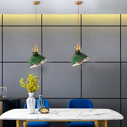 LuxurGreen - Glas Pendelleuchte - Nordische Gerippte Geometrische Hängelampe