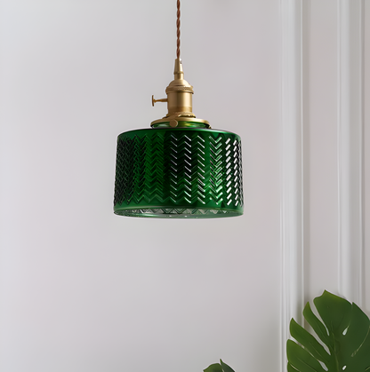 LuxurGreen - Glas Pendelleuchte - Nordische Gerippte Geometrische Hängelampe