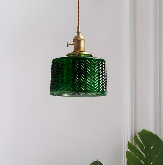 LuxurGreen - Glas Pendelleuchte - Nordische Gerippte Geometrische Hängelampe