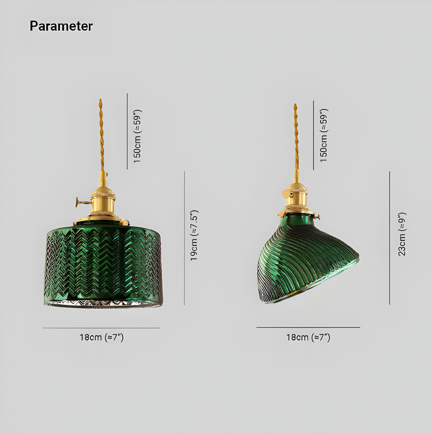 LuxurGreen - Glas Pendelleuchte - Nordische Gerippte Geometrische Hängelampe