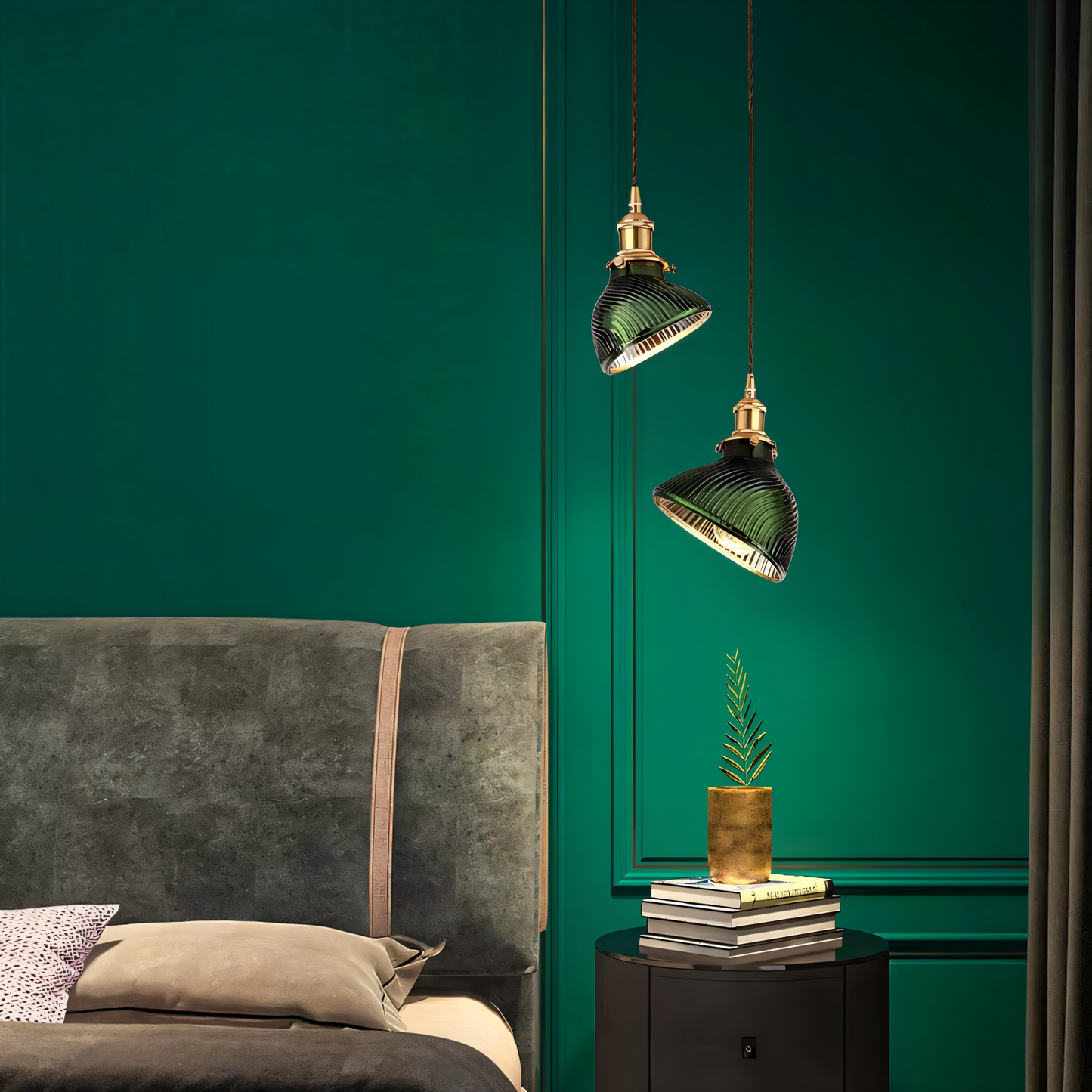 LuxurGreen - Glas Pendelleuchte - Nordische Gerippte Geometrische Hängelampe