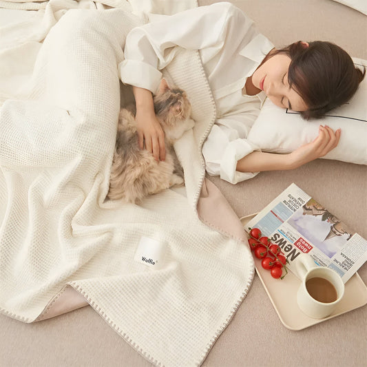 Milky Waffel Plaid - Doppel-lagige Fleece Decke - Hochwertige Polyester Plüschdecke