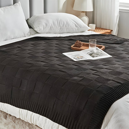 MonoKnit Plaid - Weiß Schwarz Gestrickt Throw für Bett - Solide Acryl Fleece-Decke