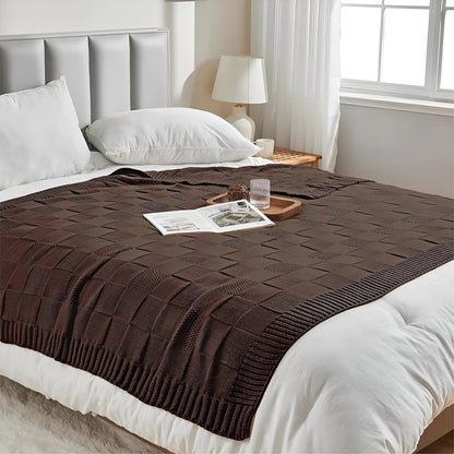 MonoKnit Plaid - Weiß Schwarz Gestrickt Throw für Bett - Solide Acryl Fleece-Decke