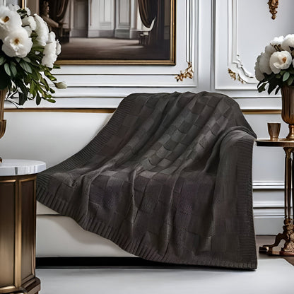 MonoKnit Plaid - Weiß Schwarz Gestrickt Throw für Bett - Solide Acryl Fleece-Decke