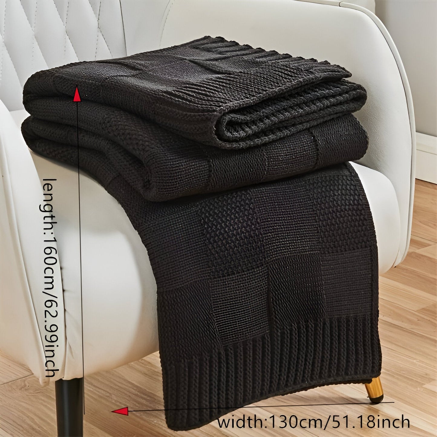 MonoKnit Plaid - Weiß Schwarz Gestrickt Throw für Bett - Solide Acryl Fleece-Decke