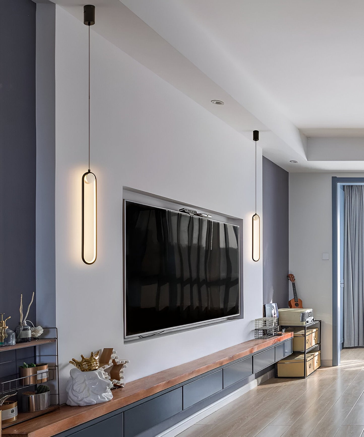 PinOval Pendelleuchte - Schwarzes Aluminium, Längliche LED Hängelampe