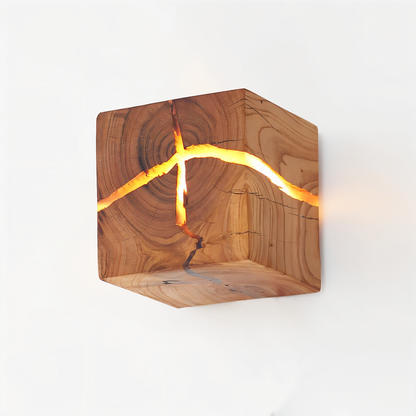QuadCrackle Wandlicht - Handgefertigte Holz-Wandlampe mit künstlerischem Crackle-Design