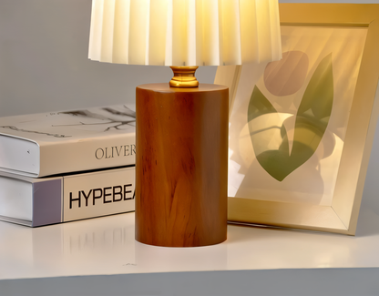 ScandiChic Holz Tischlampe - Nordic plissierter Stoff Schreibtischlampe