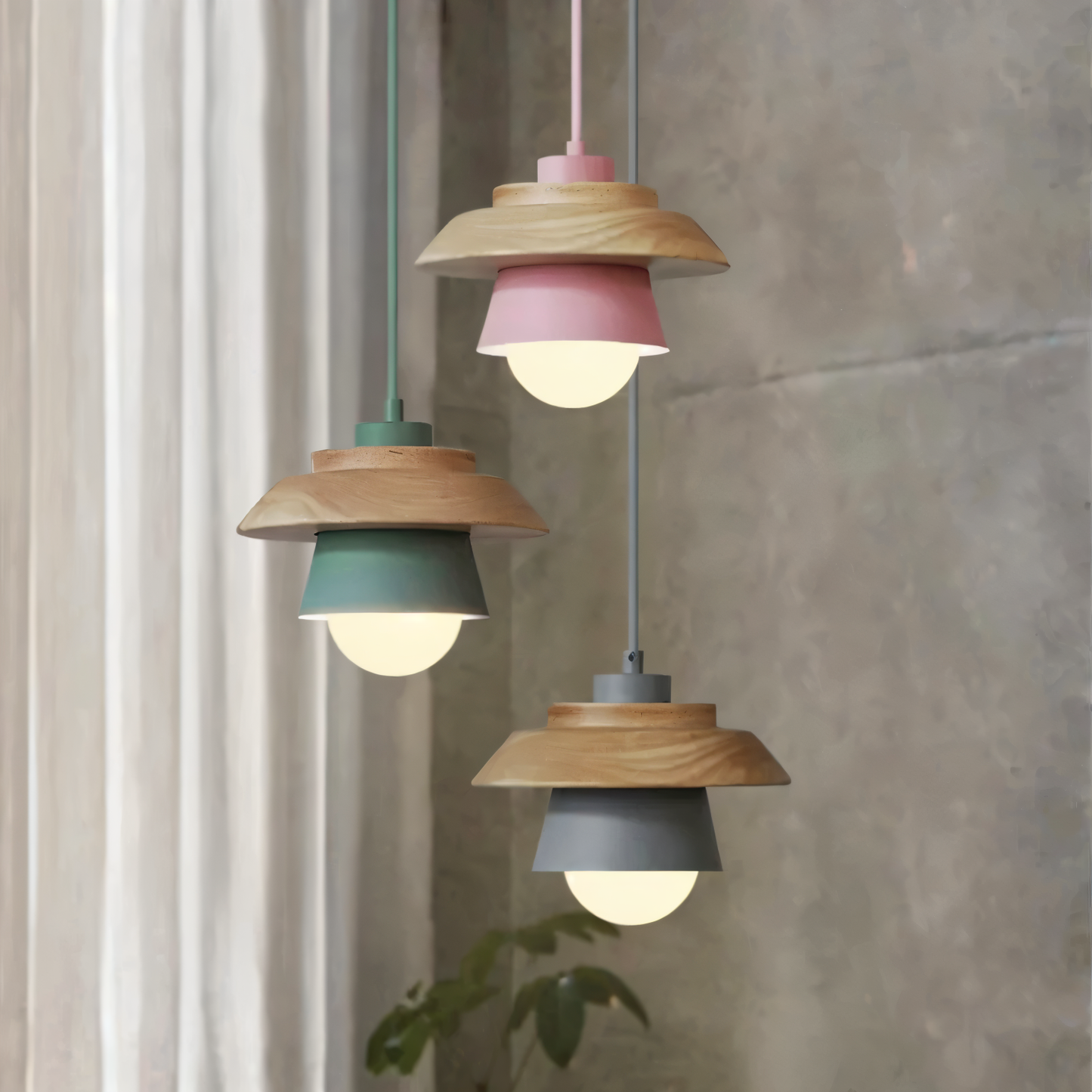 Scandi Pendelleuchte - Nordisches Holz & Metall Macaron LED Hängelampe