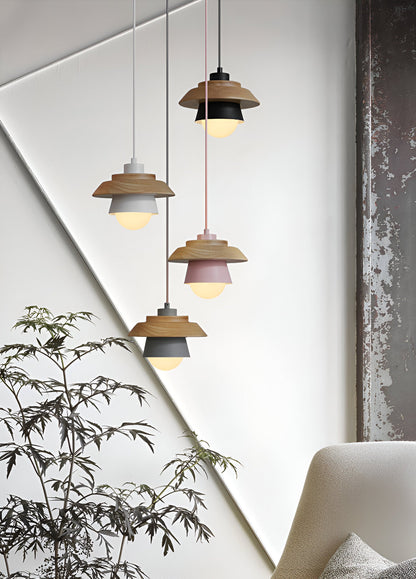 Scandi Pendelleuchte - Nordisches Holz & Metall Macaron LED Hängelampe
