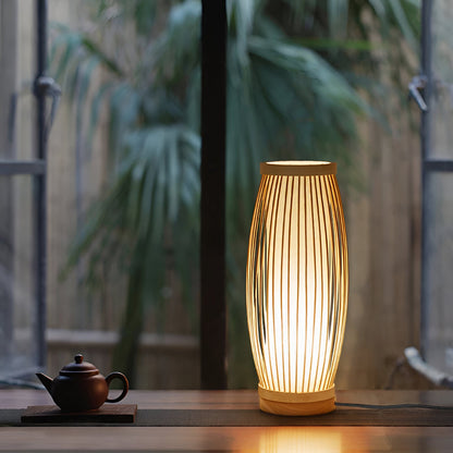 SereniLight Tischlampe - Bambusholz Schreibtischlampe im Japanischen Stil