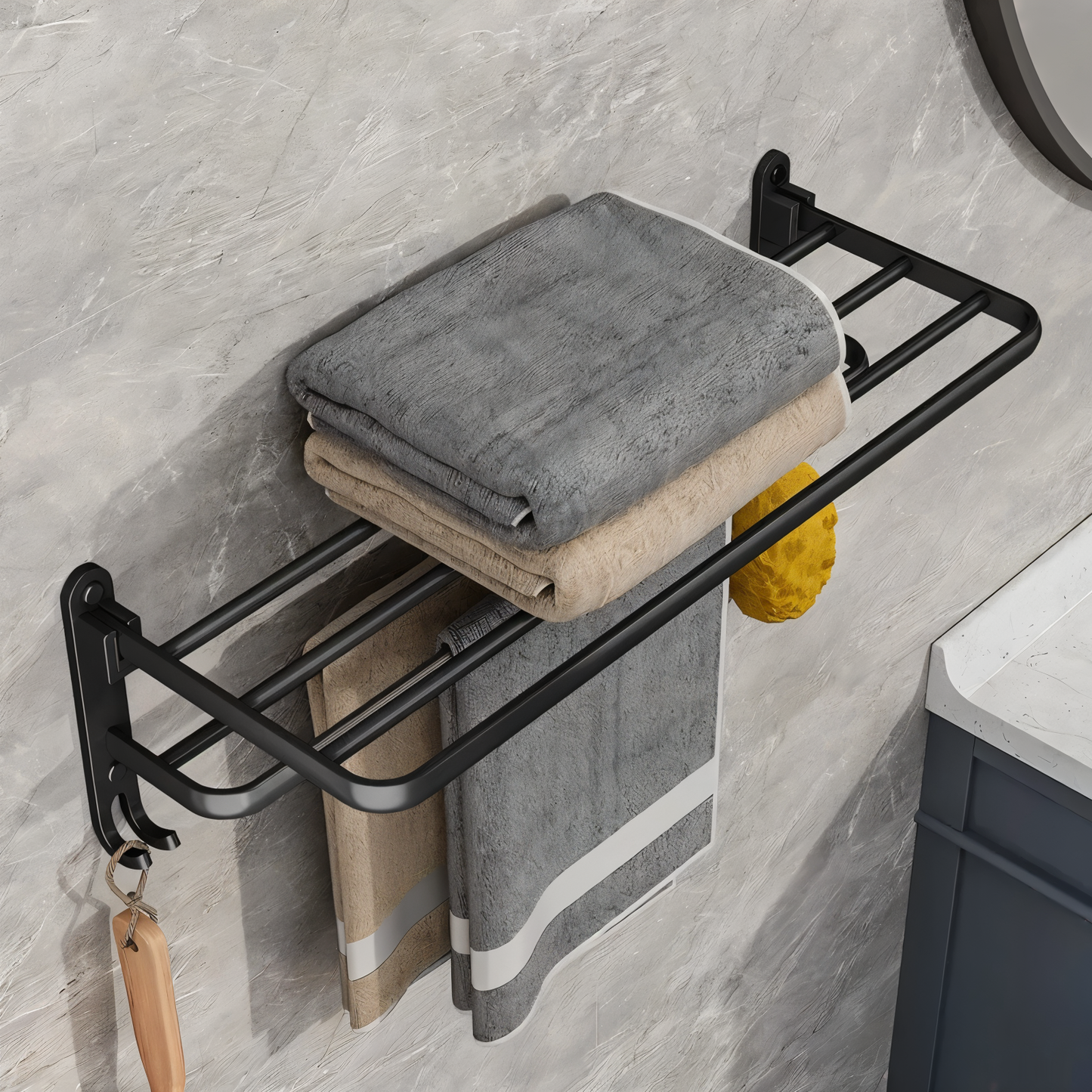 SleekBlack Handtuchhalter - Premium Aluminium Handtuchständer mit Haken