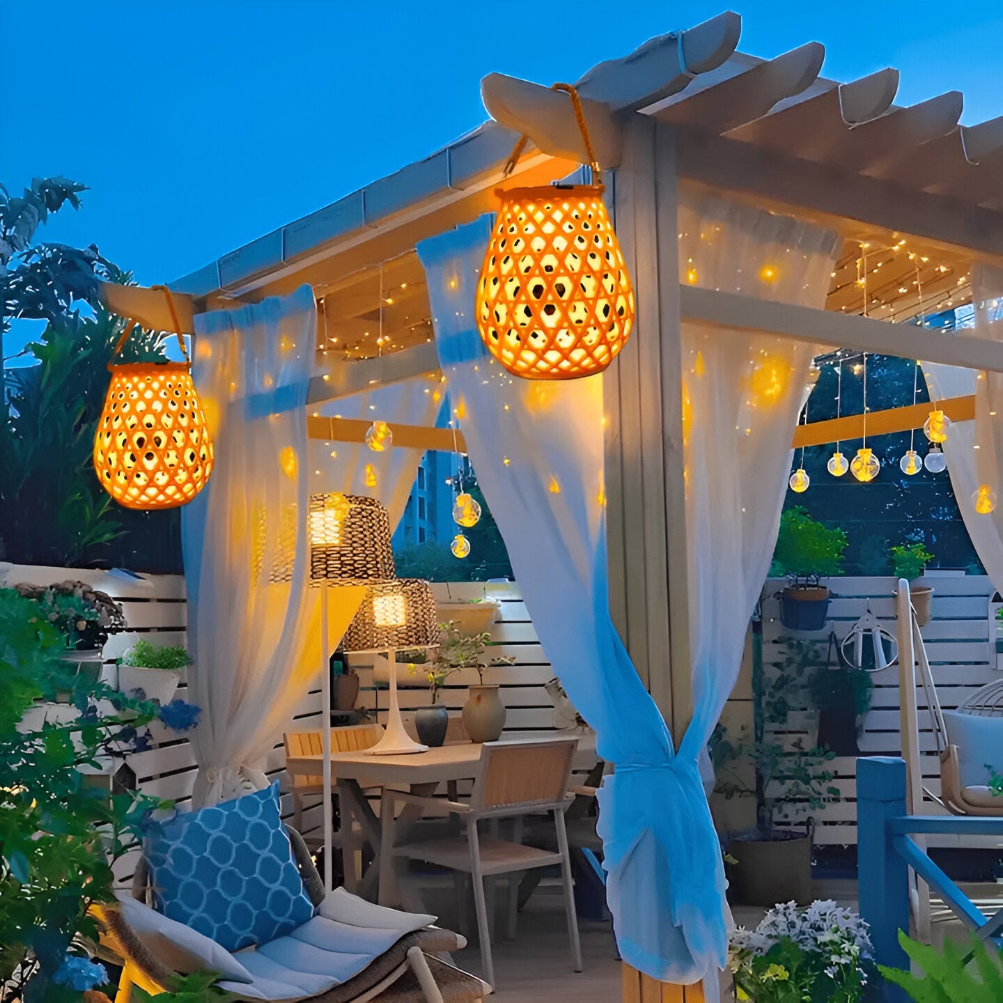 SolarCane Gartenbeleuchtung - Faux Bamboo Woven Solarlampe Garten